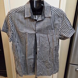 Kenneth Cole Reaction Men Large Black White Gingham Short Sleeve Button Up Shirt